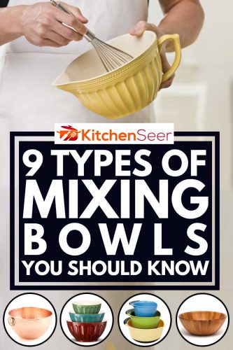9 Types of Mixing Bowls You Should Know, Cropped image of a white muscular male with whisk and a collage of mixing bowl