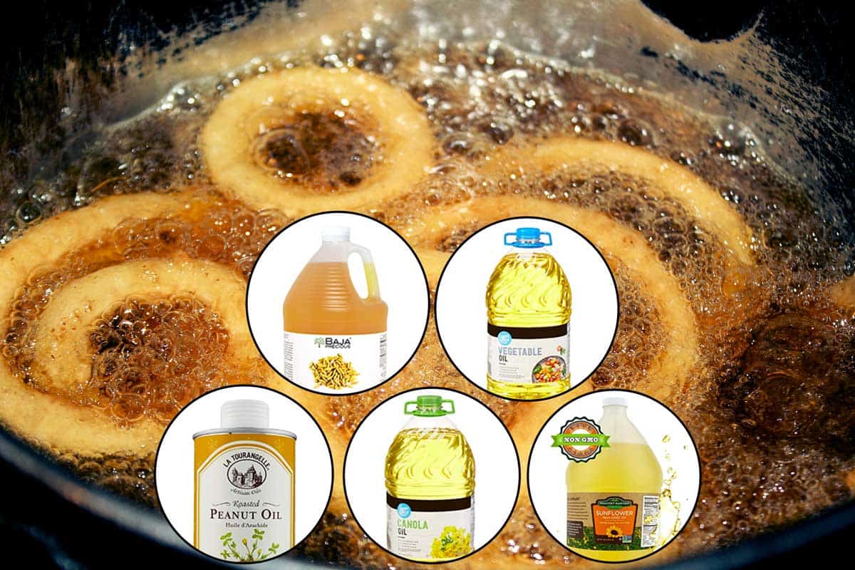 在油炸锅里用热的泡沫油烹饪洋葱圈，并附上五种食用油，你在油炸锅里放什么油?