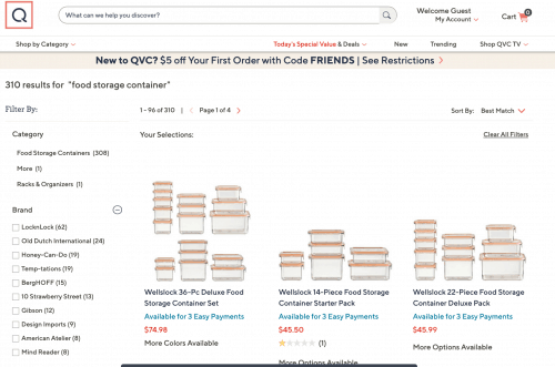 食品容器在QVC的页面。