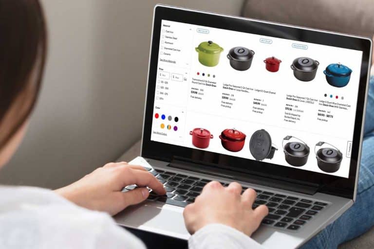 Woman online shopping to buy dutch oven with a laptop, Where To Buy A Dutch Oven [Top 30 Online Stores]