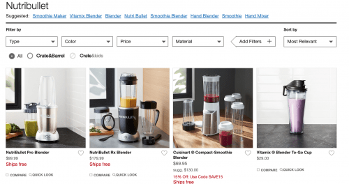 Crate & Barrel网站页面