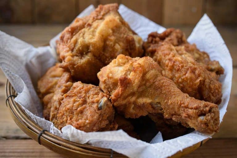 Fried chicken in a basket on a wooden floor, What Dessert Goes With Fried Chicken?