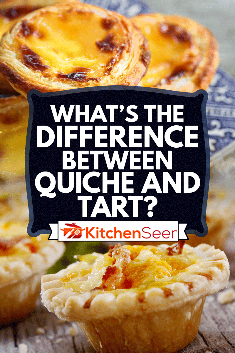 迷你乳蛋饼搭配培根、切达干酪和葡萄牙蛋挞的拼贴，奶油粉彩配阿祖莱荷瓷砖，乳蛋饼和蛋挞有什么区别?