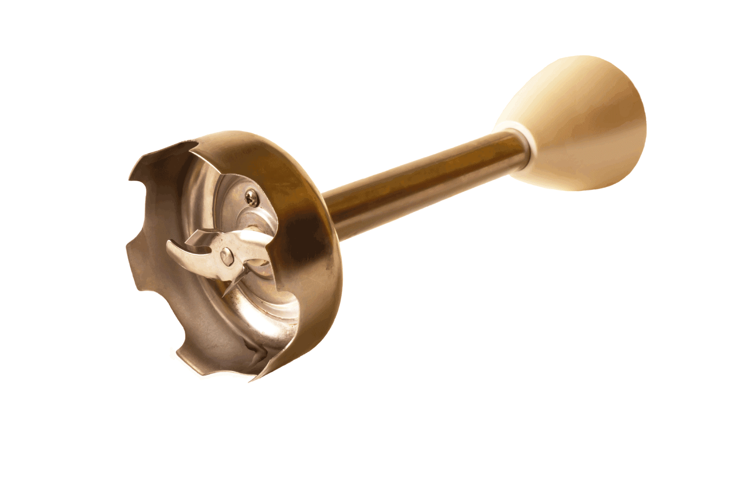 浸泡式搅拌机，用于制作白色背景的食物。