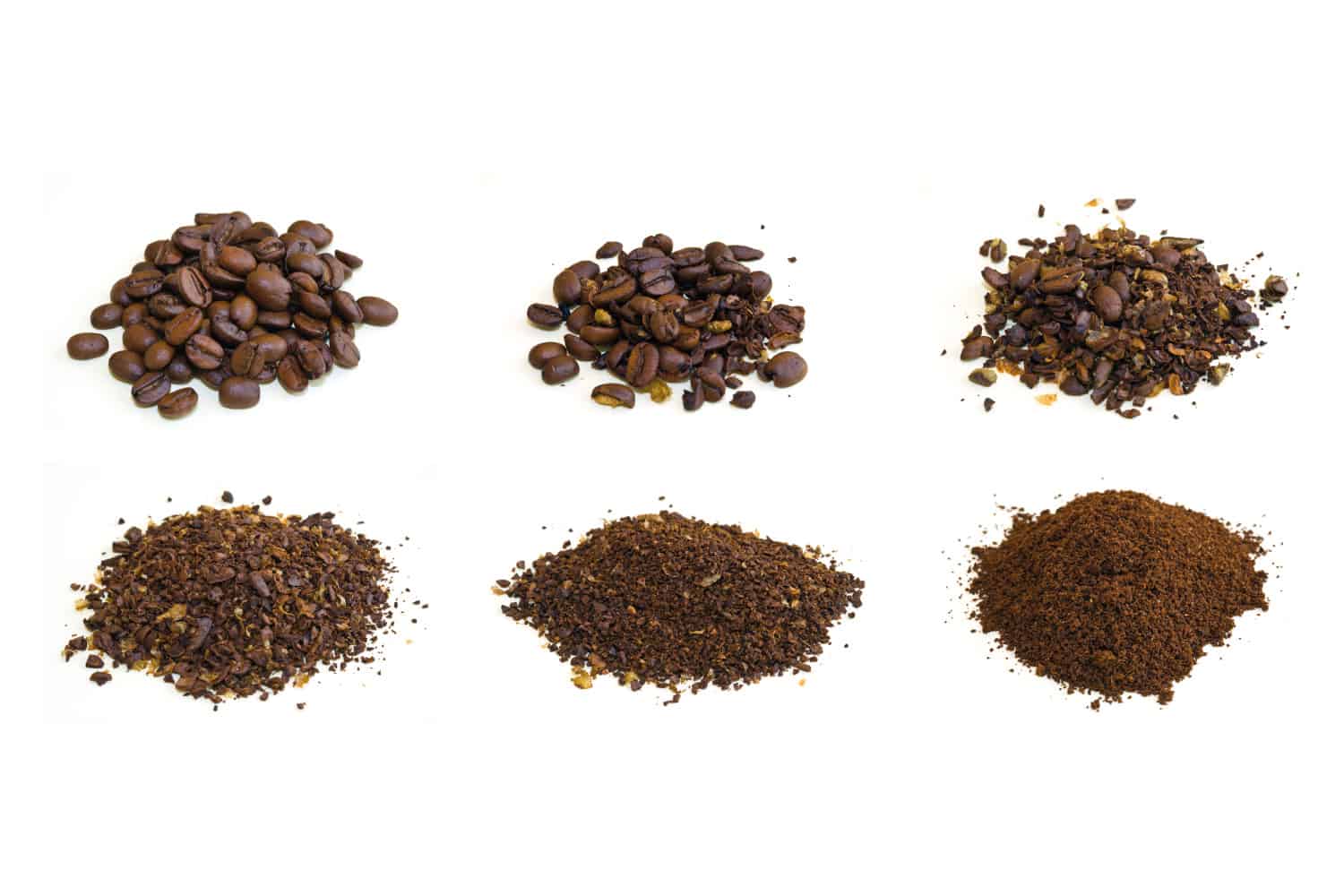 阿拉比卡咖啡豆在研磨的不同阶段的照片
