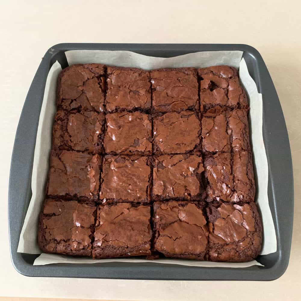 Delicious brownies in pan