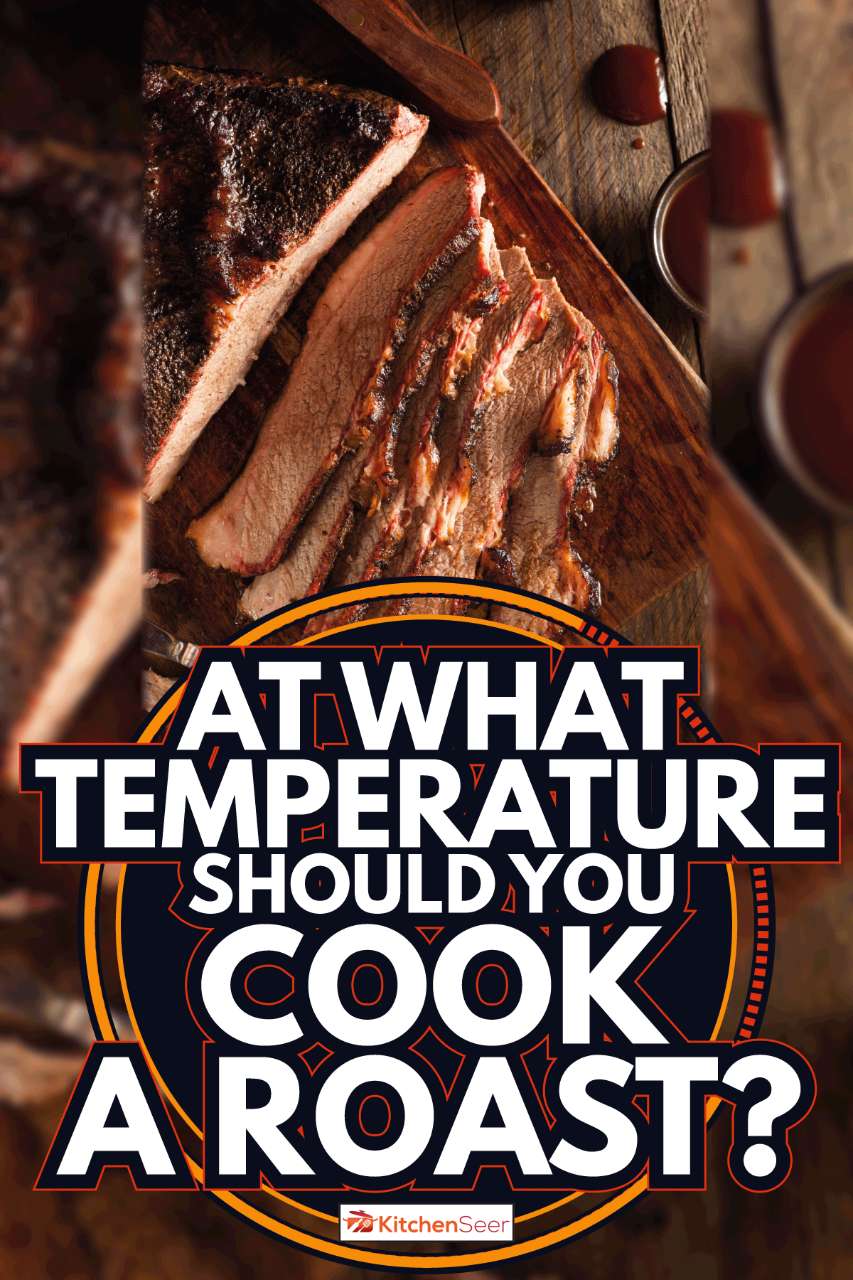 自制烟熏烧烤牛肉胸已经木案板上切。在什么温度下你应该煮烤