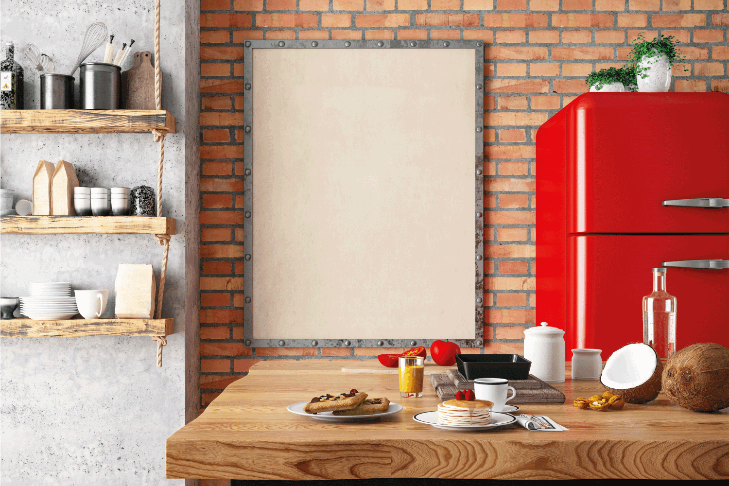 雷电竞官网网址有食物和空架子的厨房柜台