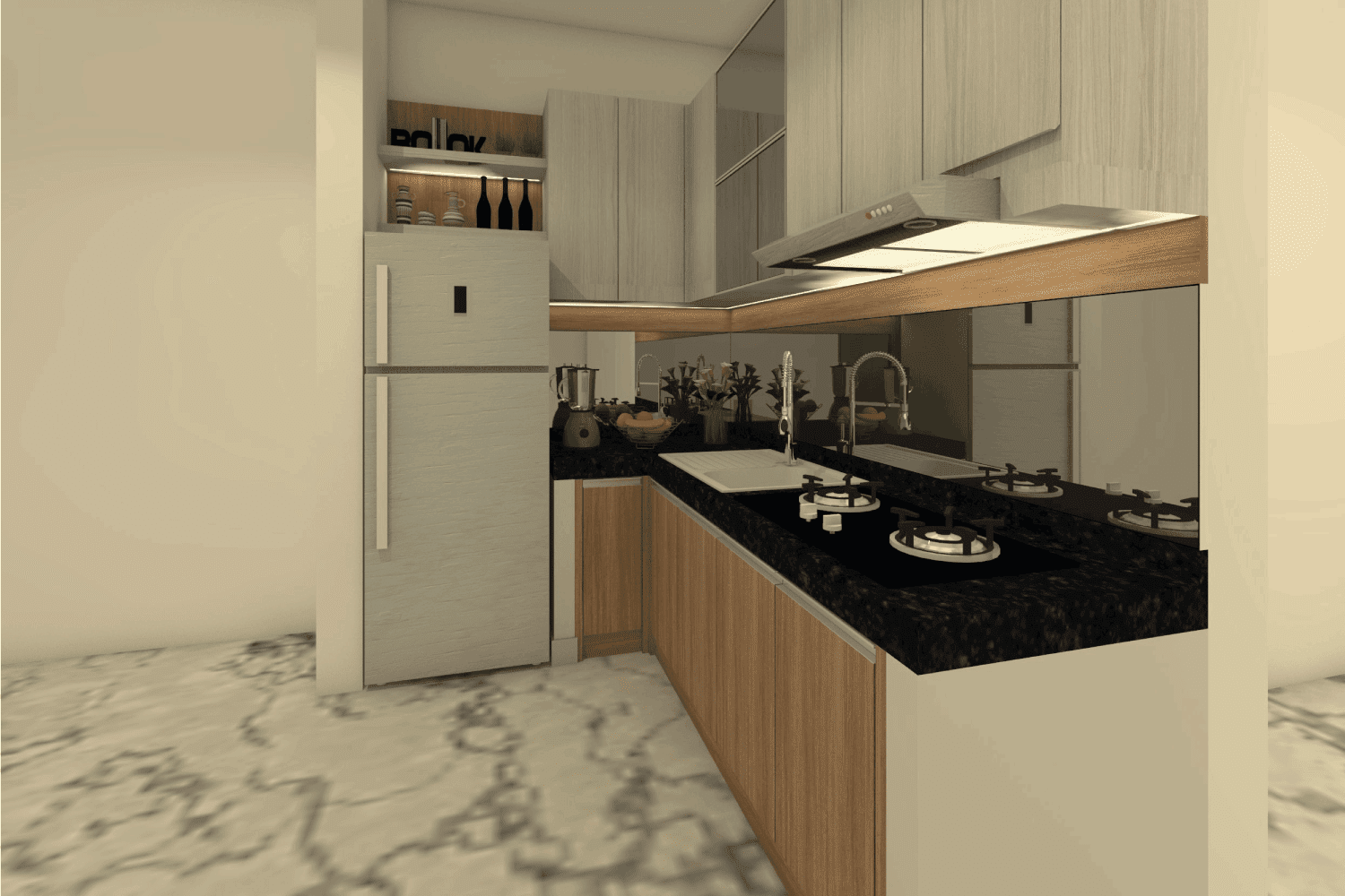 雷电竞官网网址厨房设计复古风格的木制橱柜和顶部柜台花岗岩黑色