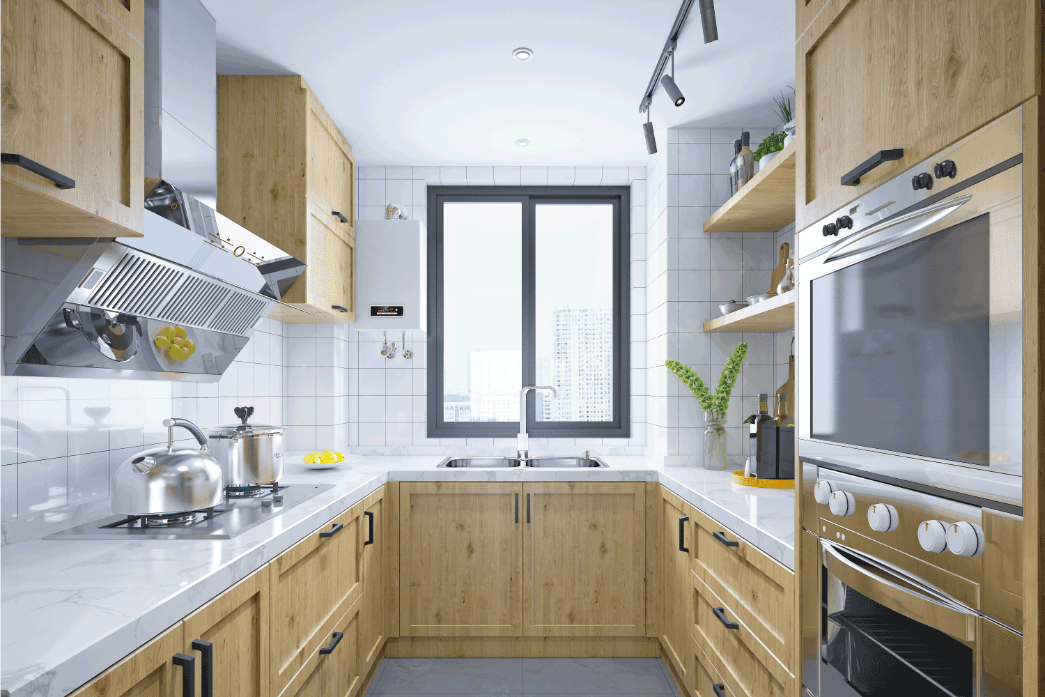 豪华的厨房，明亮的木橱柜和雷电竞官网网址抽屉