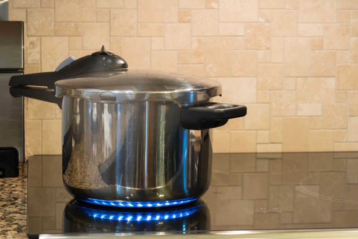 一个中期大小的不锈钢压力锅