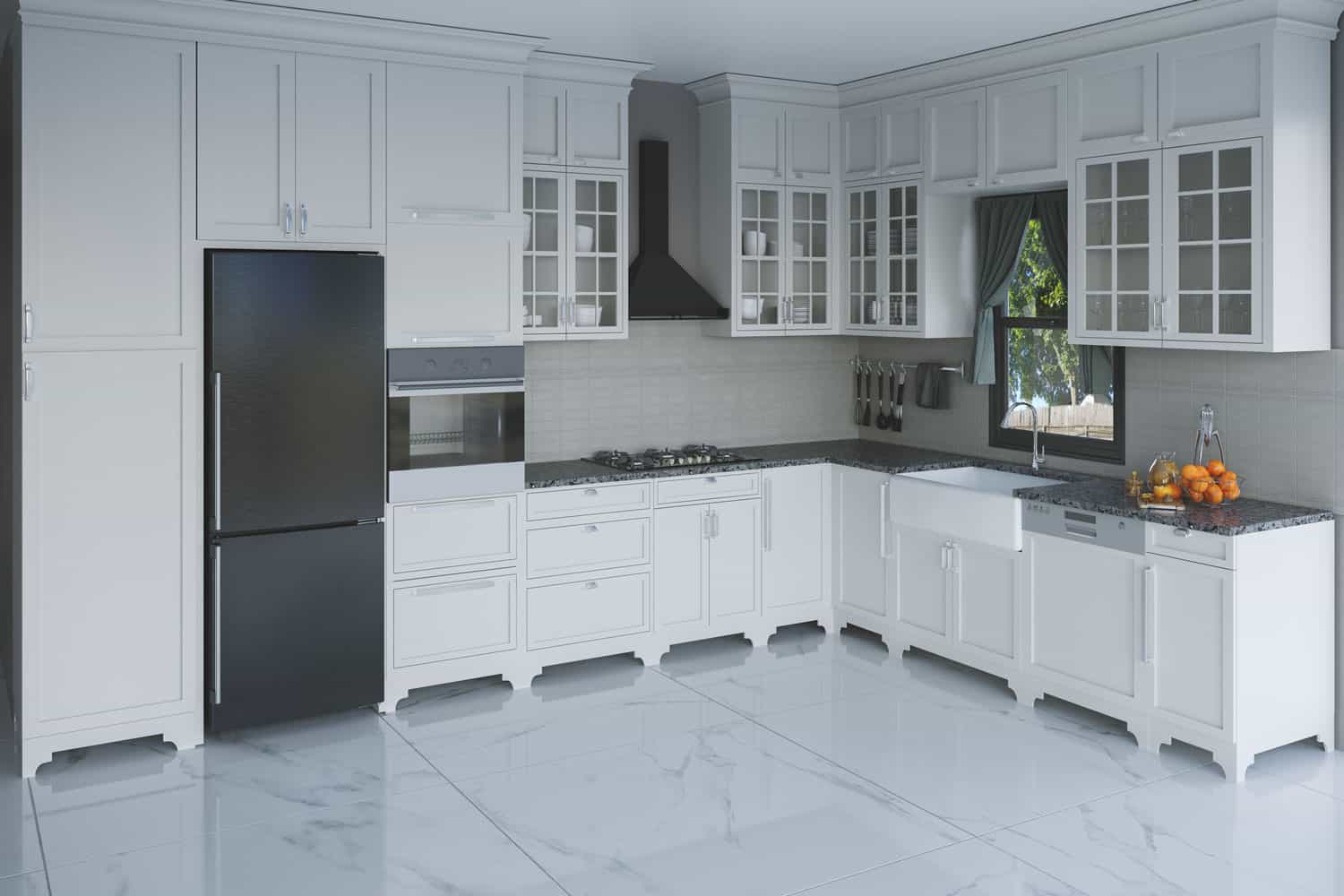 白色的橱柜,橱柜在一个大型宽敞的厨房雷电竞官网网址