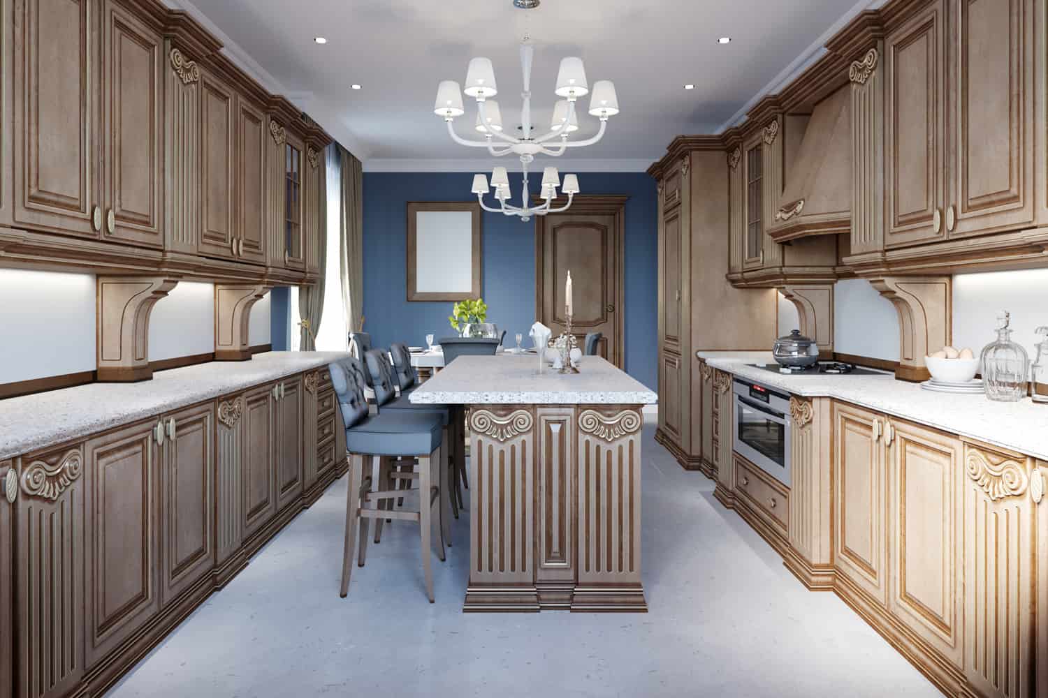 雷电竞官网网址厨房和餐厅雷竞技下载app官网在豪华的家里，樱桃木橱柜