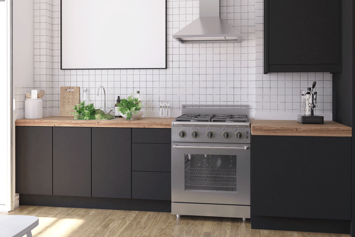 在厨房内部模仿海报框架，斯堪的纳维亚风格，雷电竞官网网址