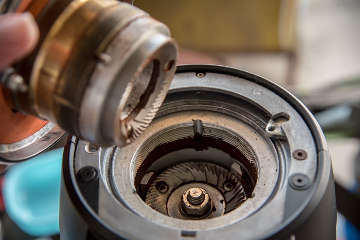 loose and cleaning burr of coffee grinder