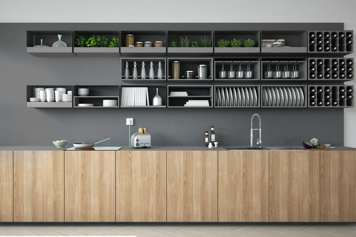 斯堪的纳维亚式灰色厨房，木质和灰色细雷电竞官网网址节＂width=