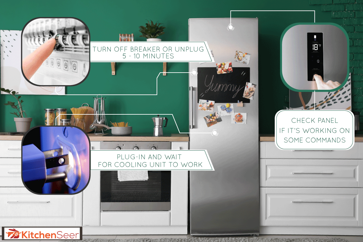 现代厨房内部的冰箱，如何重置Kitch雷电竞官网网址enAid冰箱控制面板