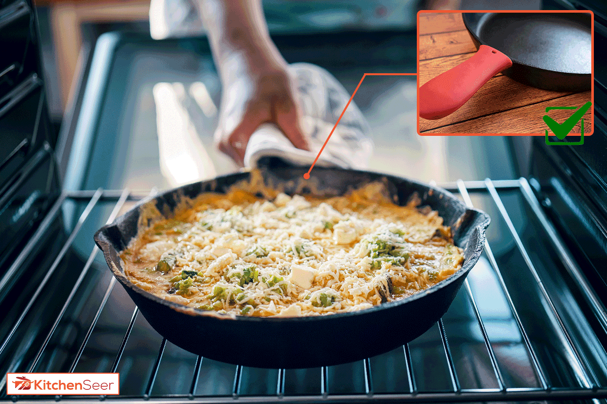 烹饪菜肉馅煎蛋饼与绿芦笋和帕尔玛在烤箱,锅Oven-Safe吗?(即使有硅胶处理)