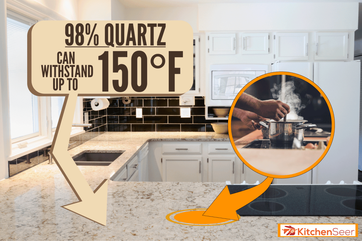 华丽的经典灵感厨房内部，白色粉刷墙和黑色跑道瓷砖后挡板，你能把热锅放在石英台面上雷电竞官网网址吗?雷竞技官网rb