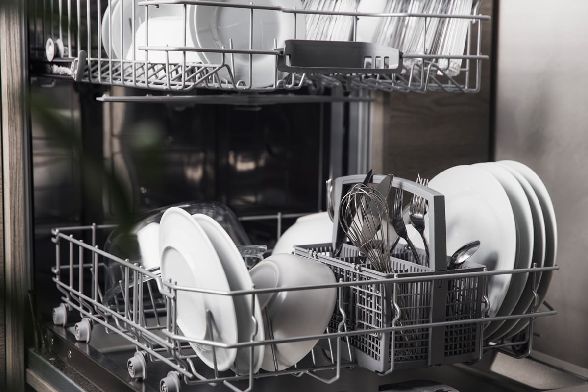 打开洗碗机用新的干净的厨房用具雷电竞官网网址