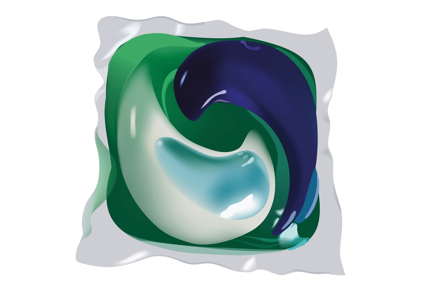 洗涤胶囊分离舱。液体洗涤剂。向量现实