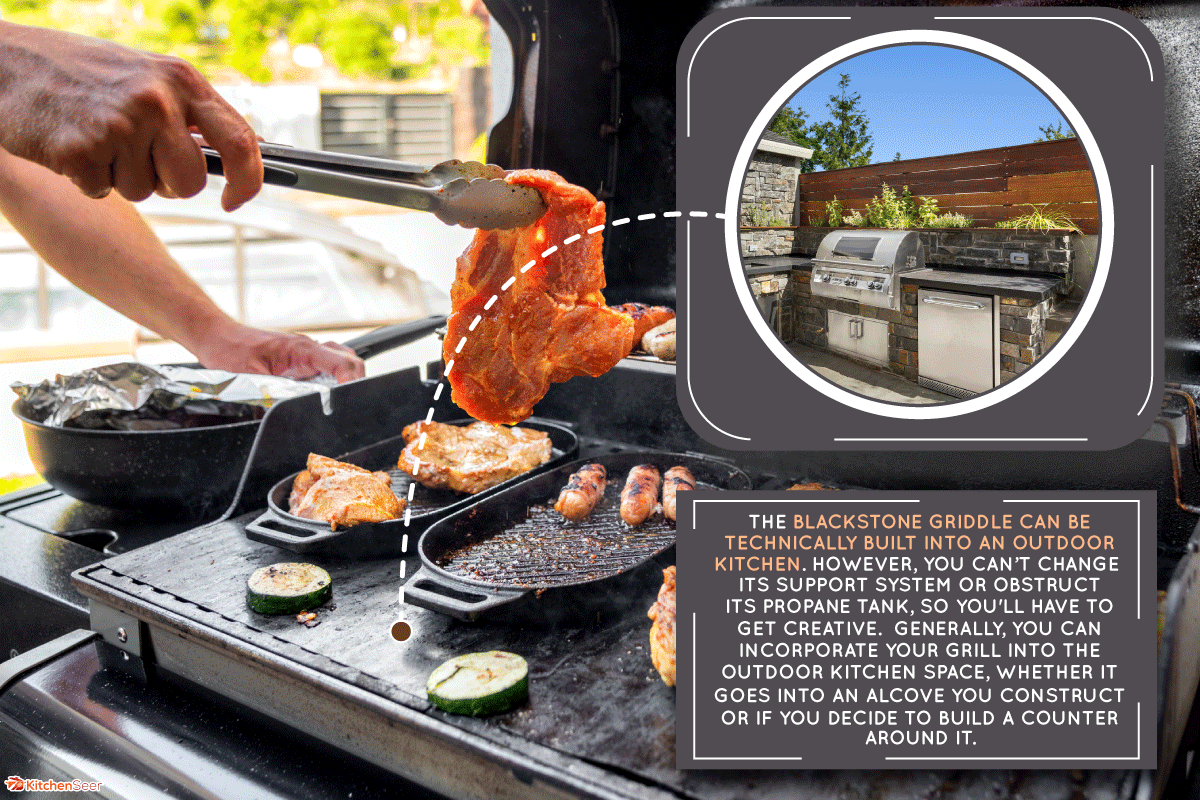 人是向后院烧烤户外烧烤,牛排和切碎玉米、黑石烤盘可以内置一个户外厨房?雷电竞官网网址