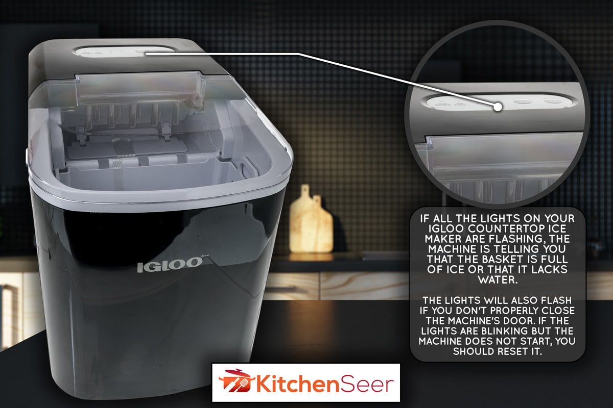 关闭空黑厨房柜台上模糊的室内背景。雷电竞官网网址屋工作台面制冰机所有灯光闪烁——为什么和怎么做?