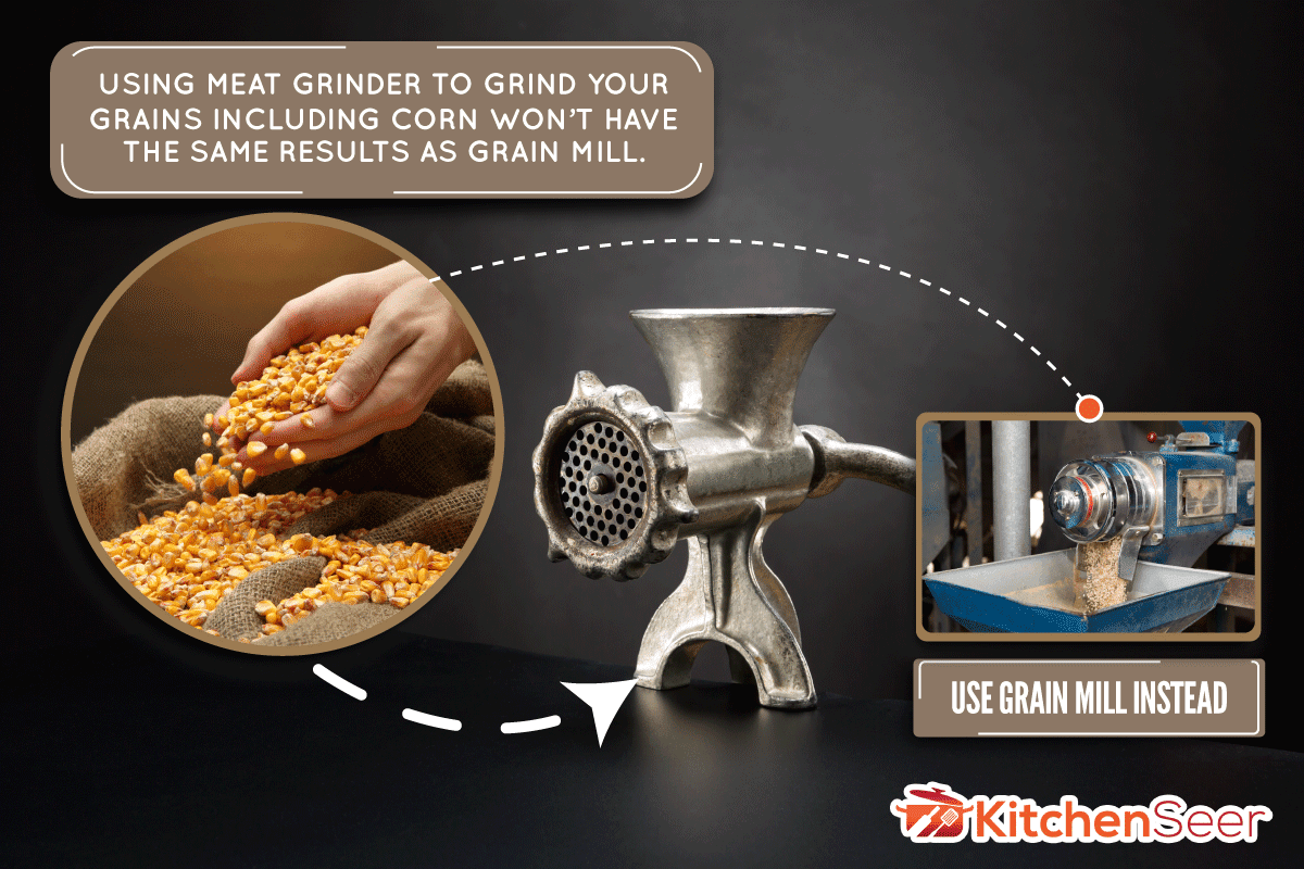 黑色背景上的手动磨床，黑色背景上的手动磨床，我可以用绞肉机磨谷物[Inc.玉米]-以及如何?