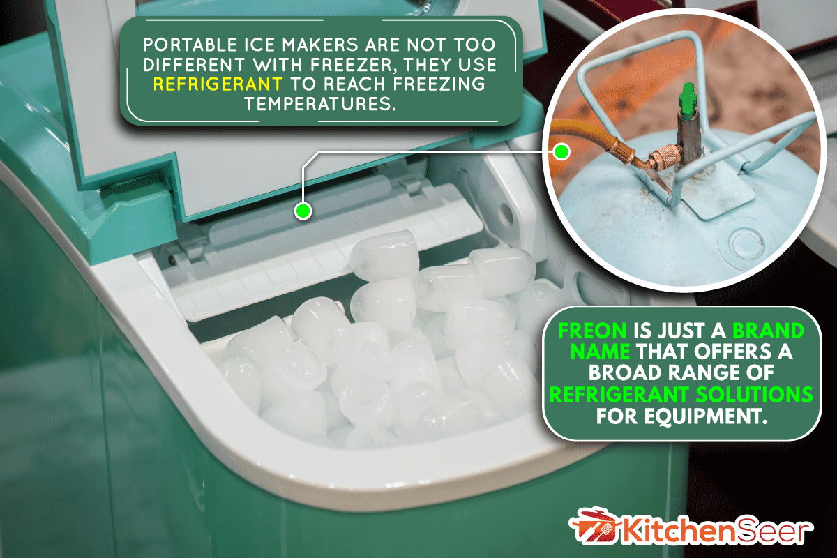 薄荷绿便携式制冰机满载冰,便携式冰制造商有氟利昂吗?