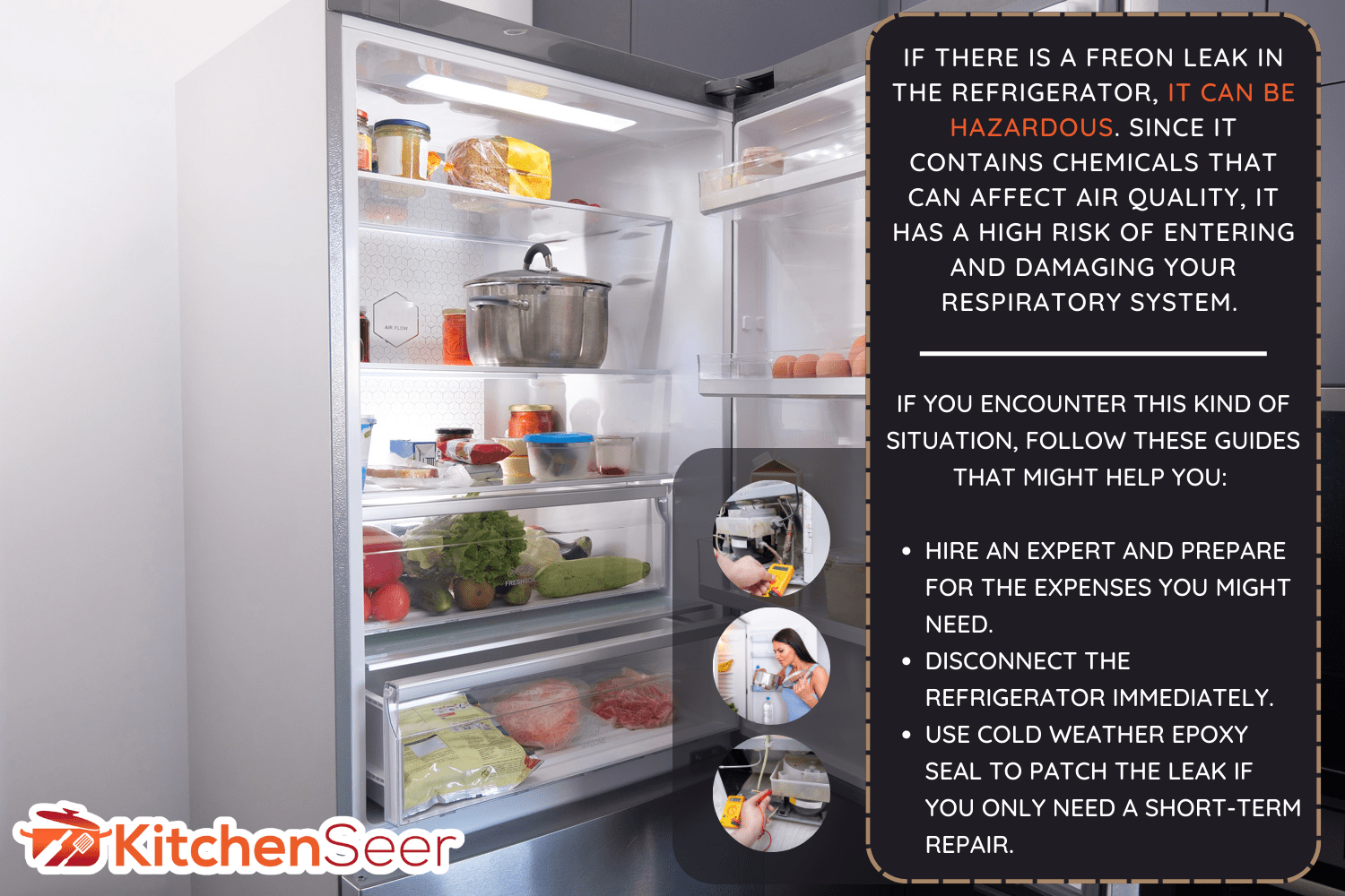 打开冰箱,里面装满了食物在厨房——氟利昂泄漏在冰箱是危险的吗?雷电竞官网网址要做什么