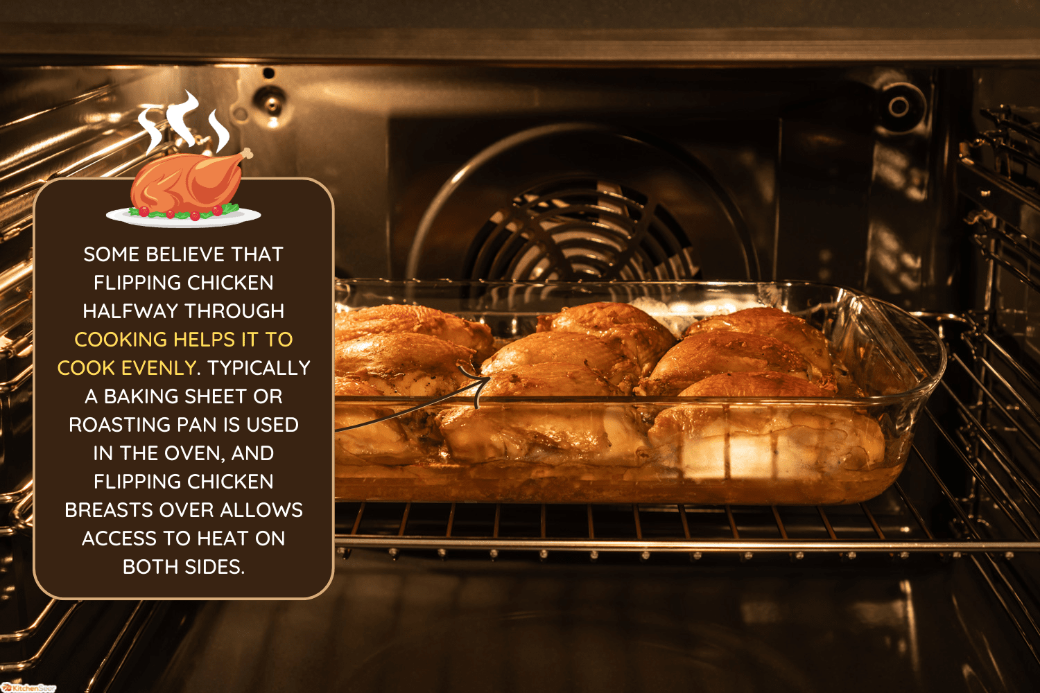 鸡腿在烤箱的玻璃锅里烤。自制食物——你需要在烤箱里翻动鸡肉吗