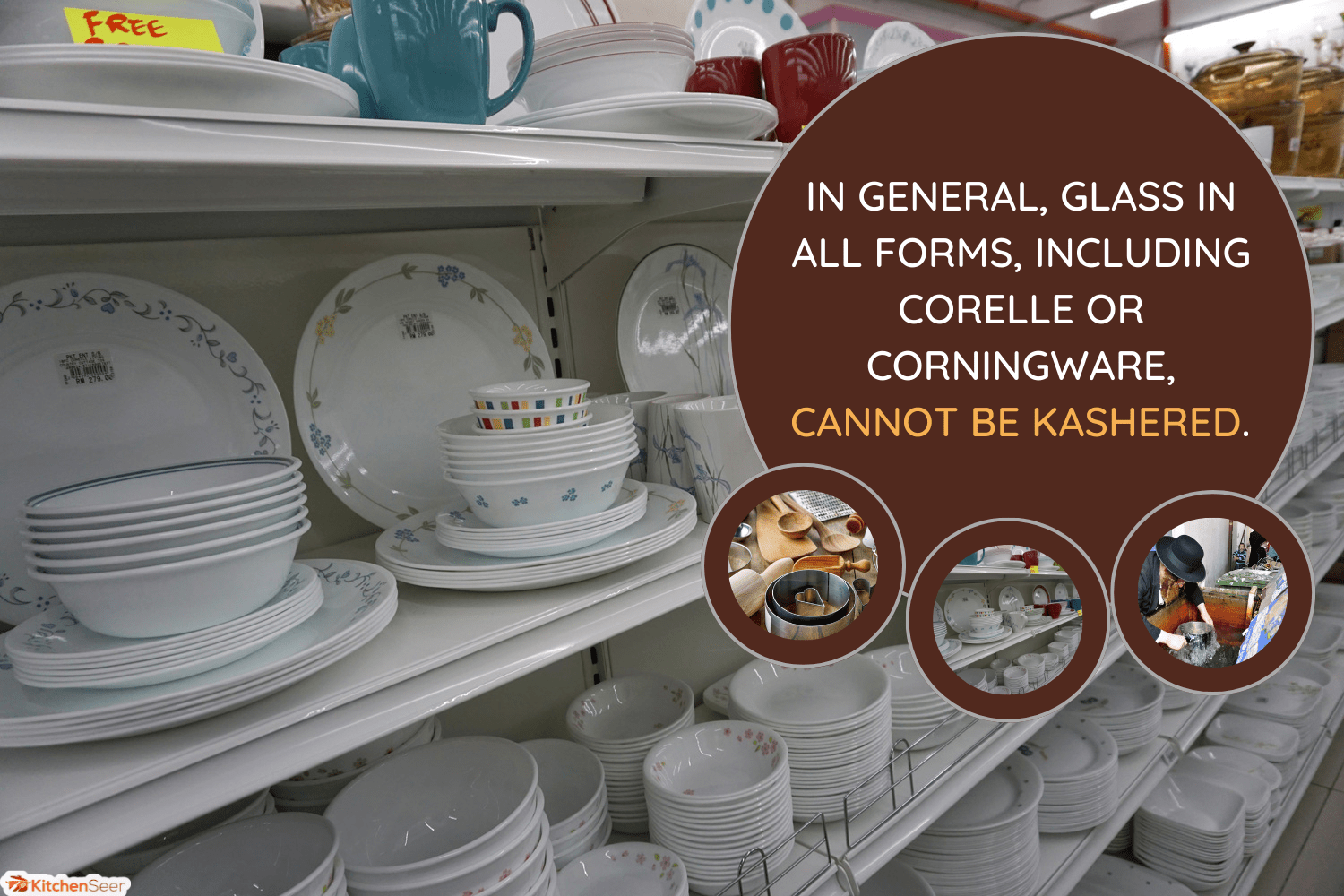 餐具组Corelle品牌锅,盘子和杯子在商店货架上——可以Corelle或Corningware是正确的”width=