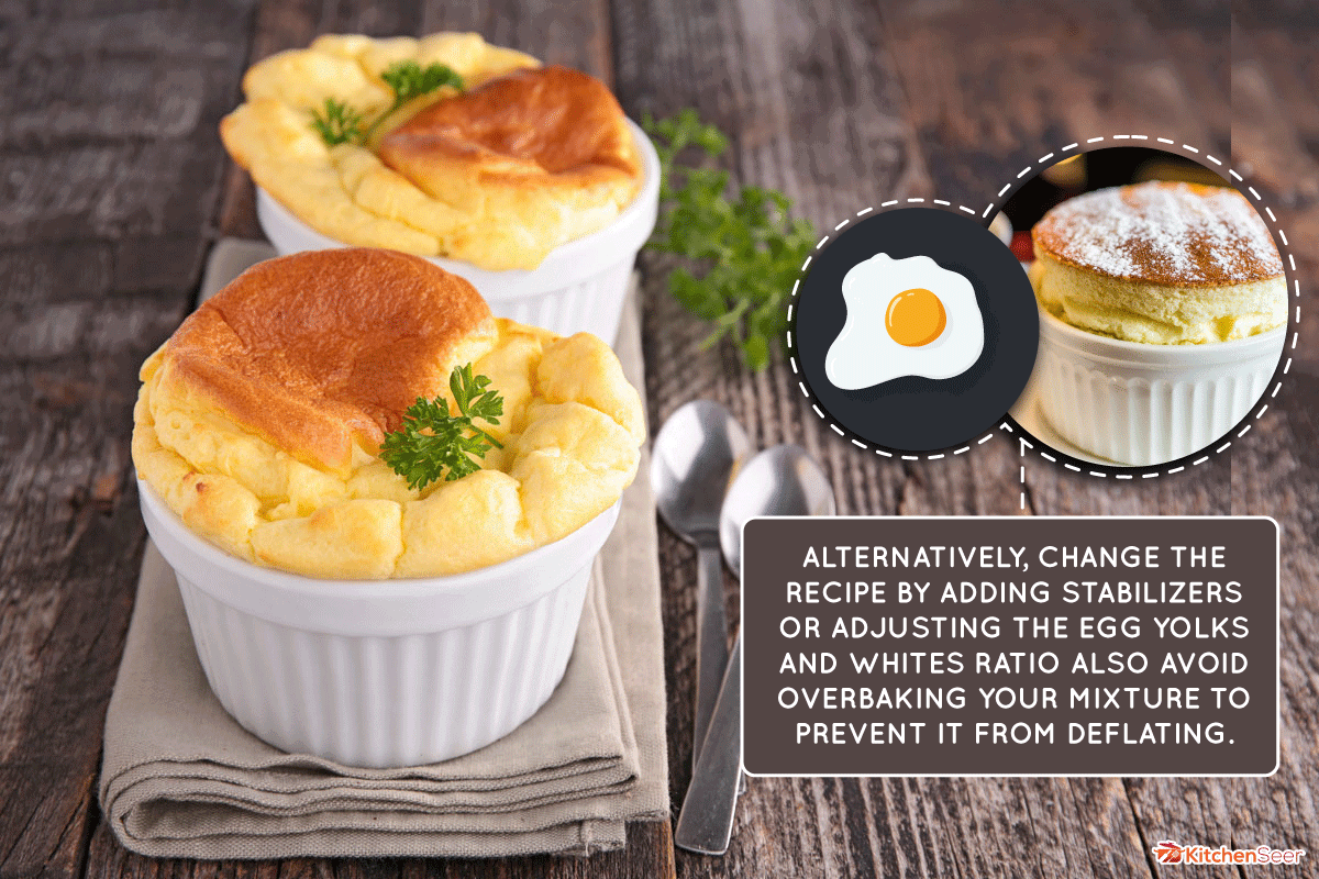 奶酪舒芙蕾和两个勺子放在木桌上，如何防止舒芙蕾瘪掉