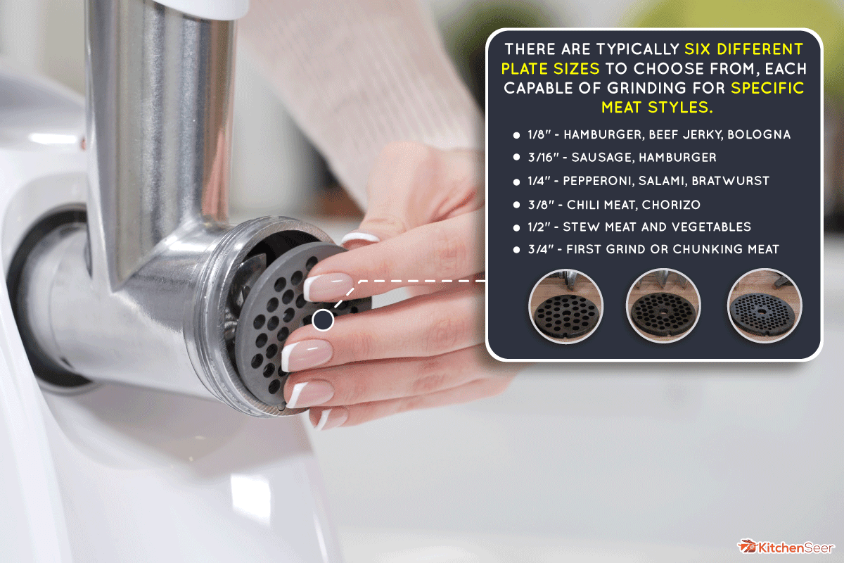 女手集切割板提供优质肉从绞肉机,我该什么绞肉机板尺寸(公司。大小汉堡,香肠,&]?