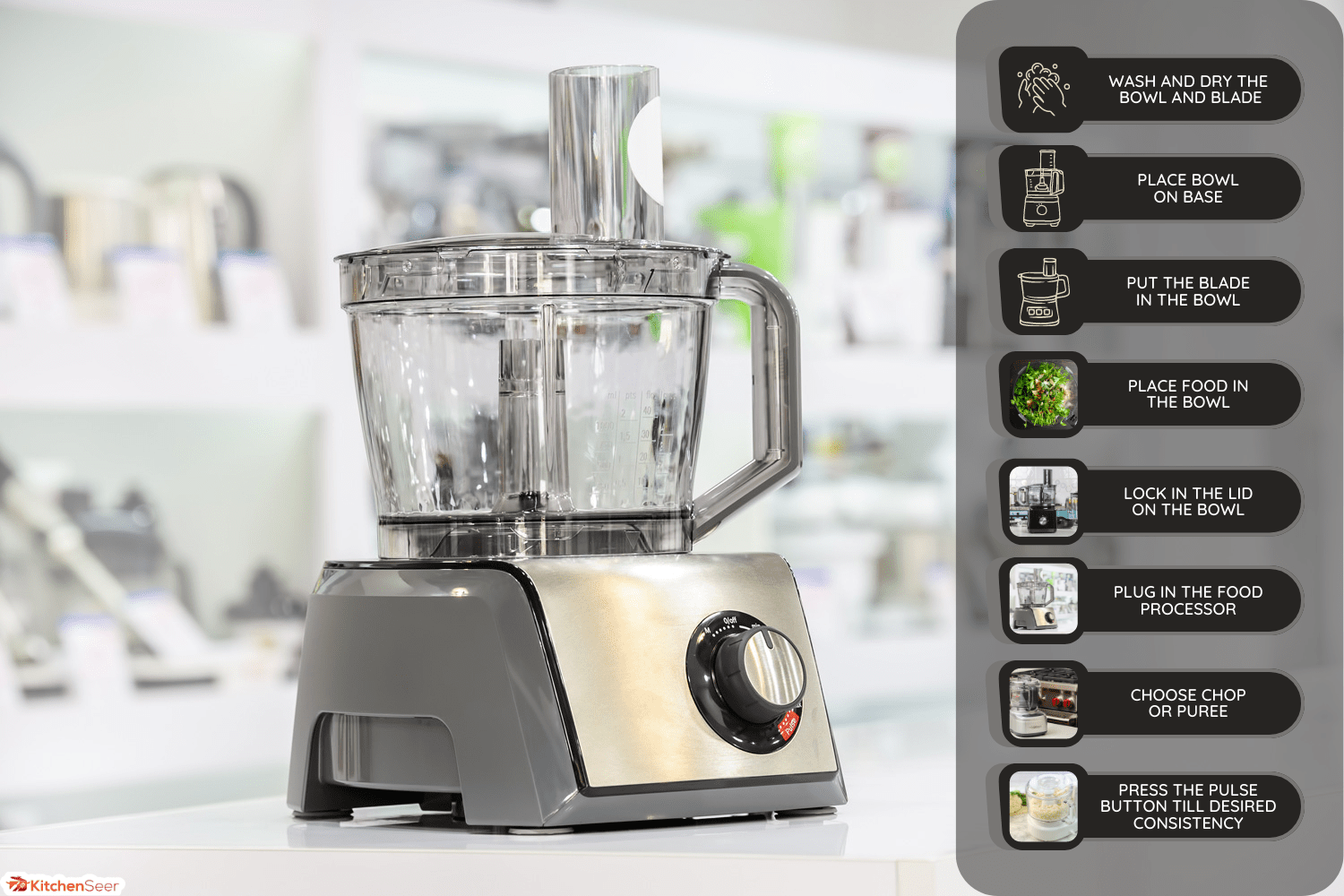 在零售商店货架上单一电动食品加工机,散焦背景——我怎么打开厨房助手食物处理器(快速和轻松地)雷电竞官网网址