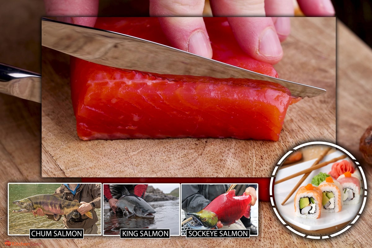 红色腌鲑鱼剁成块,鱼是用于烹饪和寿司,三文鱼是用于寿司吗?(这些是最好的类型!)