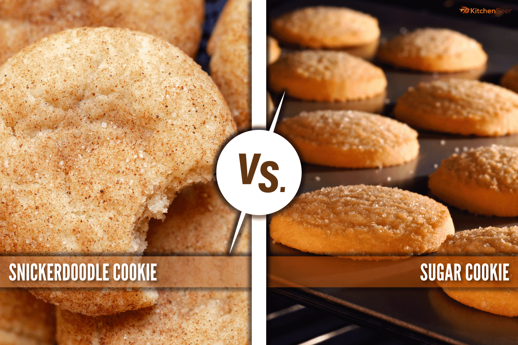 collab photo of a Snickerdoodle Cookie and a Sugar Cookie comparison, Snickerdoodle Cookie Vs Sugar Cookie