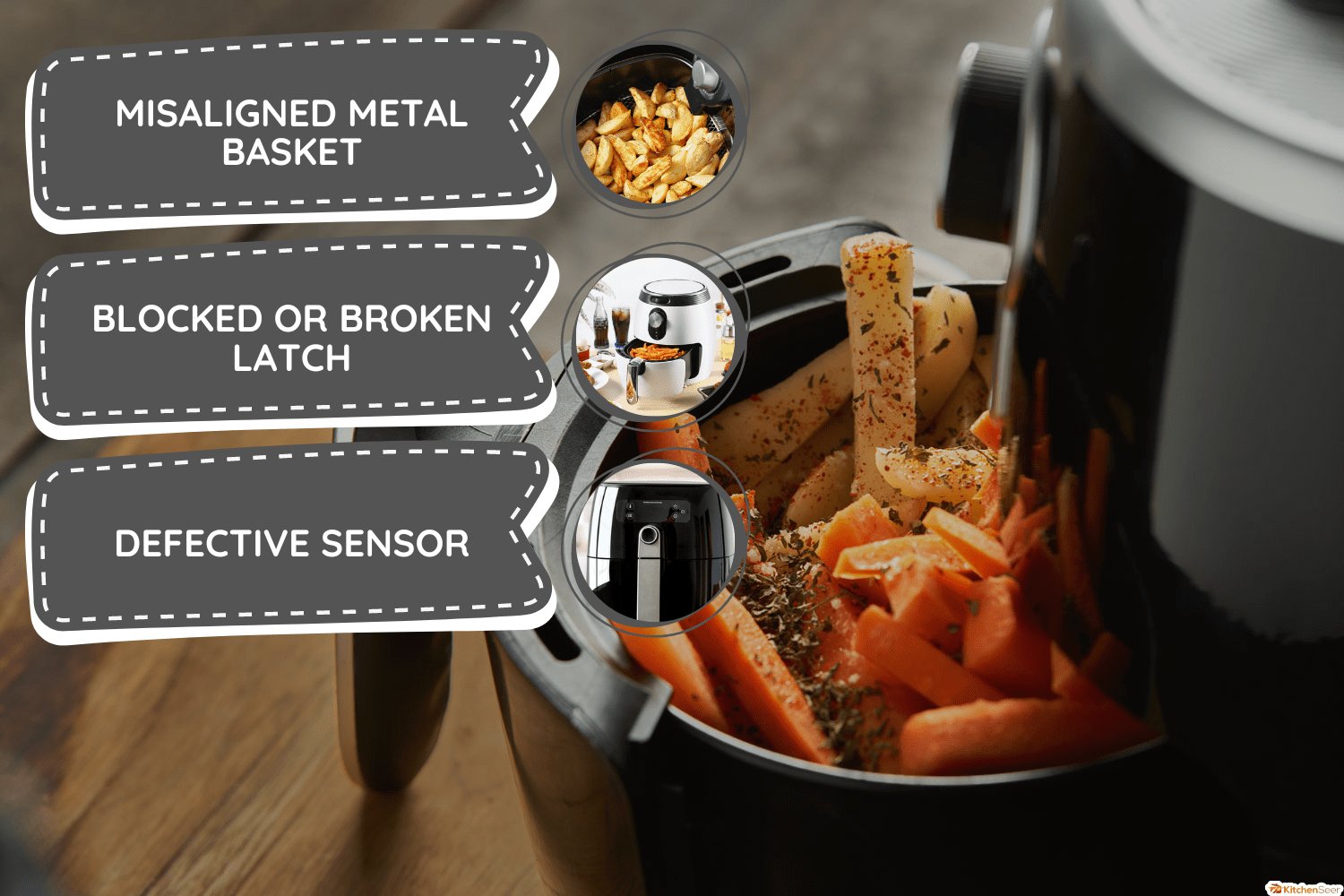 与香料煮土豆和胡萝卜条,空气炸锅,我的空气炸锅不停地说“开放”——为什么要做什么