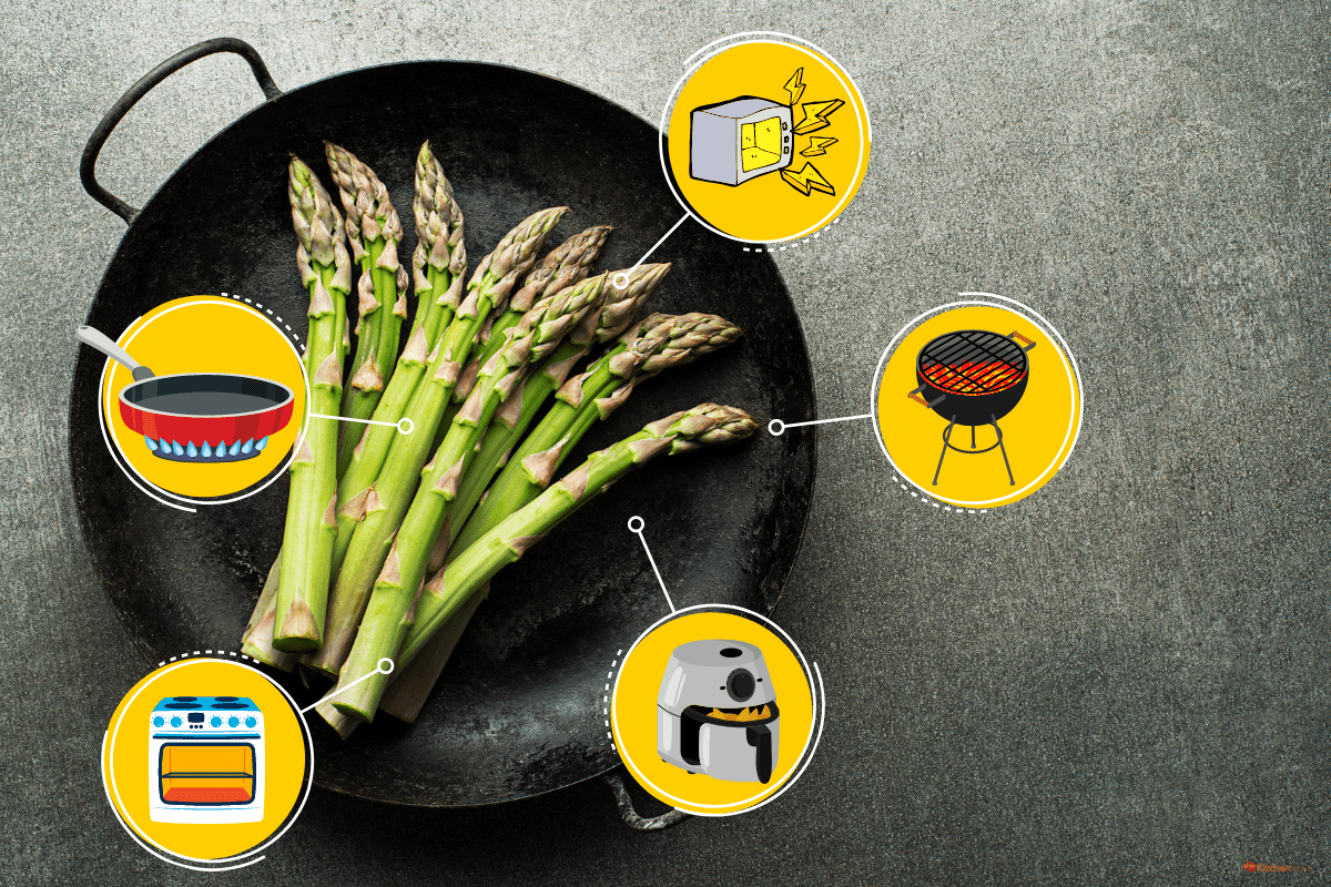 新鲜的绿芦笋。烹饪健康的食物在锅里。束绿芦笋,如何烹饪芦笋罐头(5个方法你会爱!)