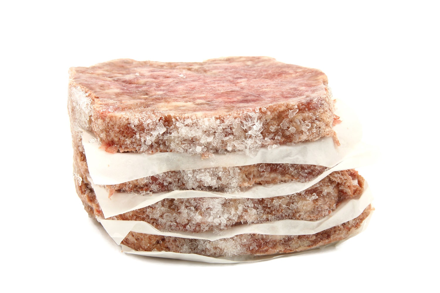 Frozen Stack Of Hamburgers Isolated