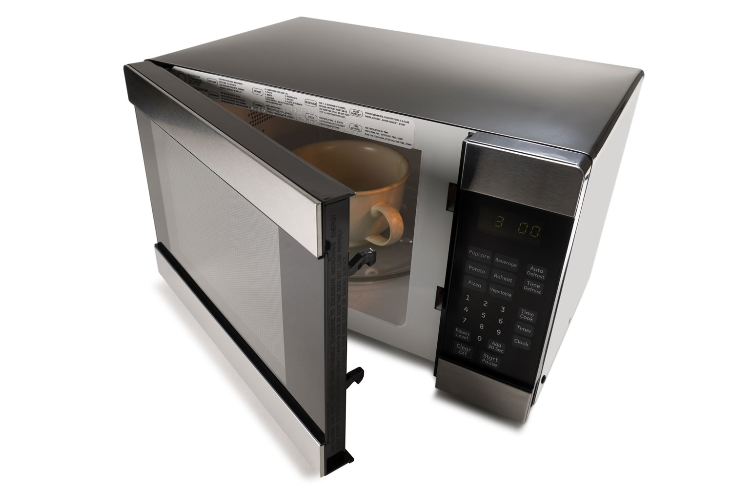 白色背景上的松下微波炉被重置。